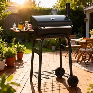 Tavolino Pieghevole e Barbecue a Carbone con Termostato, Design a Barile - Product Image 1