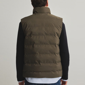 Daizen Star Men's Olive Stand Collar Puffer Vest Zipper Closure Windproof Casual Winter Outerwear 100% Polyester Solid Color - Product Image 3