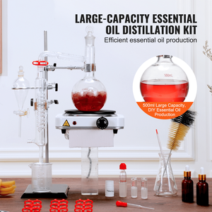Kit di Distillazione per Oli Essenziali 500ml, Apparato di Distillazione in Vetro Borosilicato 3.3, Piastra Riscaldante 1000W, Evaporatore Rotante da Laboratorio - Product Image 2