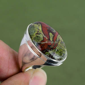 Anillo de Plata de Ley 925, anillo hecho a mano, anillos de piedra de sangre grande, piedra preciosa ovalada, regalo del Día de la promesa - Product Image 2
