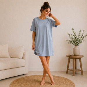Ensemble de pyjama décontracté en tricot respirant pour femme, avec short et haut à manches courtes, taille élastique, idéal pour l'été - Product Image 1