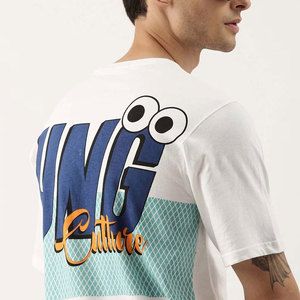 T-shirt blanc à manches courtes pour homme, col rond, coupe classique, style décontracté, imprimé lettres, tissu jersey 100% coton - Product Image 2