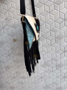 Women's New Designer Hair on Hide Leather Fringe Handbag Tooled Leather Cowhide Cross Body Purse Stylish Sling Gifts - Product Image 2