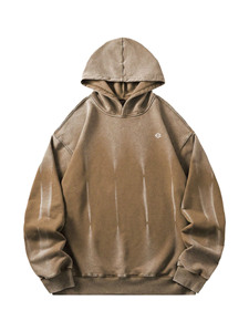 Sweat à capuche oversize en molleton de coton délavé pour homme, style vintage, streetwear, pull, production en gros personnalisée - Product Image 3