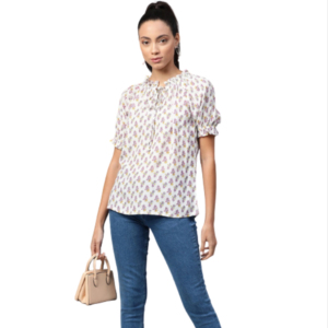 เสื้อผ้าฝ้ายเครปสีขาวพิมพ์ลายดอกไม้ แต่งระบาย ดีเทลแขนสั้น ทรงเรียบง่าย สวมใส่สบายทุกวัน เป็นมิตรกับสิ่งแวดล้อม - Product Image 1