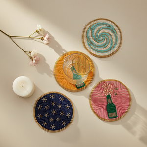 Handmade Eco-Friendly Bohemian Round Glass <b>Coasters</b> with Beaded Designs for Table Decoration - Product Image 1