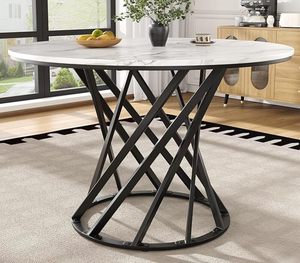 Modern Round Marble <b>Dining</b> <b>Table</b> with Black Stainless Steel Cross Base Luxury Home Hotel Furniture - Product Image 4