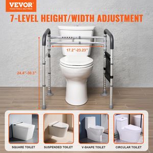 Barre de sécurité pour toilettes 300 LBS avec poignées antidérapantes, portable, polyvalente, en aluminium renforcé, pliable, avec siège renforcé en aluminium - Product Image 2