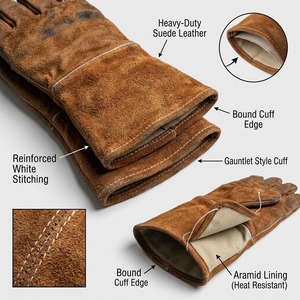Gants de soudage en cuir de vachette pleine fleur certifiés CE 11 oz, avec manchette de sécurité, antidérapants, durables, résistants à la chaleur et aux étincelles, pour la lutte contre les incendies - Product Image 6