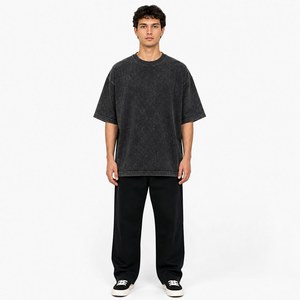 Camiseta Unisex de Algodón Grueso con Lavado Ácido, Corte Holgado y Oversize, Cuello Redondo, Manga Corta, 240g, Estilo Urbano, Informal, para Verano y Gimnasio - Product Image 3