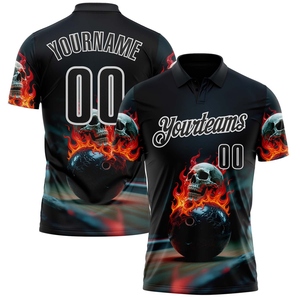 Wholesale Direct OMMIZ INDUSTRY Custom Black White 3D Flame Skull <b>Bowling</b> Performance Polo Shirt - Product Image 1