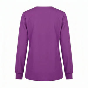 เสื้อสครับสั่งทำขายส่งแบบ OEM กระดุมแป๊กด้านหน้า คอทรงกลม แขนยาว ปลายแขนยางยืด ชุดยูนิฟอร์มแพทย์สำหรับผู้หญิง - Product Image 3