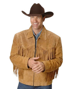 Chaqueta de Cuero de Gamuza con Flecos Estilo Western Premium, Prenda Exterior de Moda Estilo Vaquero Clásico - Product Image 1