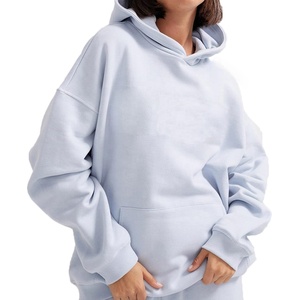 Sweat-shirt à capuche oversize pour femme, couleur unie, en coton tricoté, respirant, épaules tombantes, style streetwear décontracté, coupe courte - Product Image 6