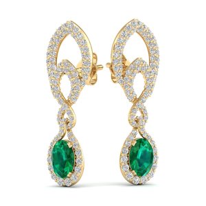 Boucles d'oreilles pendantes REYES, design classique, argent sterling 925, émeraude ronde taille 2.8 avec moissanite, bijoux de luxe pour femmes - Product Image 6