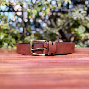 เข็มขัดหนังควายเคลือบแว็กซ์อย่างดี พร้อมห่วงหลากหลายสไตล์ กว้าง 35 มม. หัวเข็มขัดทองเหลืองแข็งแรง ทนทาน - Product Image 3