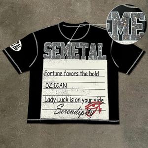 T-shirt unisexe surdimensionné à col rond avec graphisme et strass, broderie et impression, 200 GSM, 100% coton lourd - Product Image 1