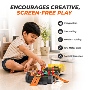 Mirana <b>Car</b>-in-<b>Car</b> <b>Garage</b> <b>Toy</b> for Kids | 4 Diecast Metal <b>Cars</b> | Foldable Storage Playset with Handle | Holds up to 16 Vehicles - Product Image 6