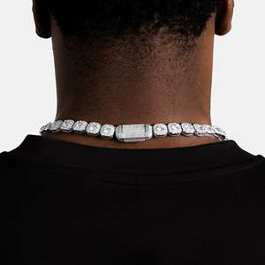 Men's 925 Silver Rhodium 14k Gold Brilliant Cut Pave <b>Statement</b> <b>Necklace</b> Geometric Link Chain Luxury Everyday Wear Wedding - Product Image 5