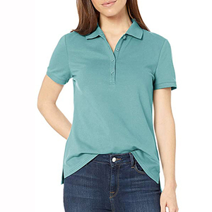 Último Diseño, Polo de Punto para Mujer, Color Verde Azulado Sólido, Manga Corta, Corte Casual, Largo Regular, en Venta Online - Product Image 1