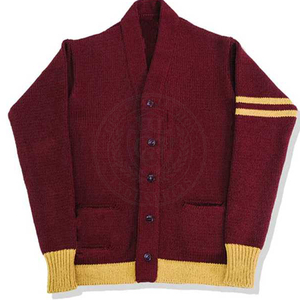 Sorority Fraternity Acrylic Knitted <b>Men's</b> <b>Cardigan</b> Maroon With Yellow Trim Embroidery Greek letter <b>Men's</b> and Women's Sweater - Product Image 1