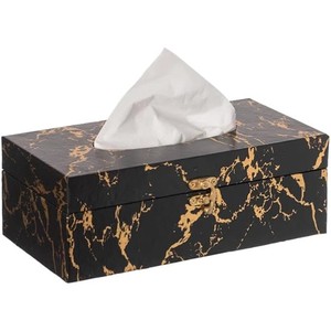 กล่องใส่กระดาษทิชชูไม้มะเกลือพรีเมียมประดับด้วยทองคำเปลว - ขายส่ง - Product Image 1