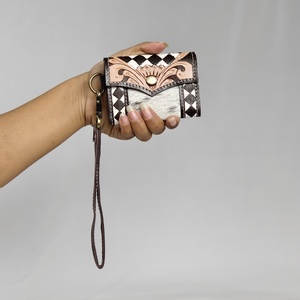 New Fashion Hand Tooled Carved Genuine Leather <b>Small</b> <b>Wallets</b> Trendy Luxury Designer Canvas Style Print Women's Hand <b>Wallet's</b> - Product Image 1