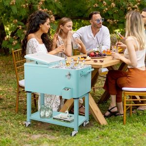 80 Quart Rolling Ice <b>Chest</b> Portable Bar Drink Cooler with Bottom <b>Storage</b> Tray and Bottle Opener for Patio Parties and Events - Product Image 3