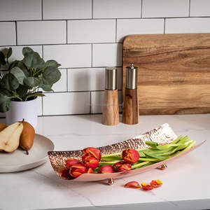 Plateau de service en aluminium martelé en vrac personnalisé plateaux artisanat moderne motif végétal vase de sol mobile nouveau privé - Product Image 5