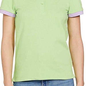 Polo de Manga Corta Verde Claro para Mujer, Color Sólido, Informal, de Algodón Tejido - Product Image 4