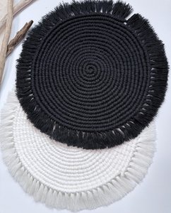 Tapis ronds modernes faits à la main en polyester et coton, antidérapants, diamètre 10 cm, noir et gris, avec pompons en spirale - Product Image 3
