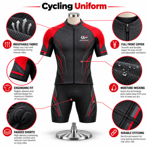 Conjunto de Jersey y Pantalones Cortos de Ciclismo Urban Peak Sports para Hombre, Rojo y Negro, Impresión por Sublimación, Ajuste Cómodo para Equipos de Ciclismo de Carretera - Product Image 6