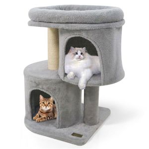 26\" Compact Cat Tree with 2 Condos and Sisal <b>Scratching</b> <b>Posts</b> Anti-tip Tower for Small Spaces - Product Image 1