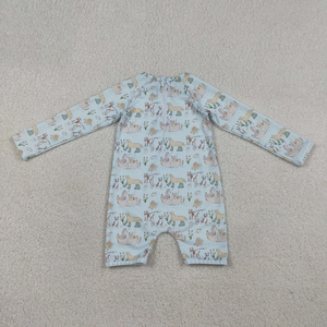 Maillot de bain une pièce bleu à manches longues avec fermeture éclair et motif chien pour bébés garçons - Product Image 2