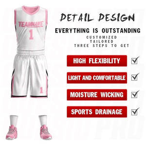 Maillot de basket-ball personnalisé pour homme, blanc et rose, uniforme sportif avec nom et numéro imprimés - Product Image 3