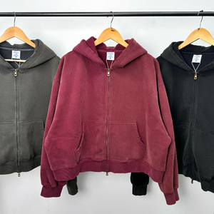 Sweat-shirts à capuche unisexes en coton/polaire, effet délavé, fermeture éclair, logo et impression personnalisés, qualité supérieure, streetwear. - Product Image 1