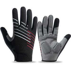 Gants de cyclisme à doigts entiers en nylon, antidérapants, à rayures, pour usage extérieur, unisexe, fermeture auto-agrippante - Product Image 1