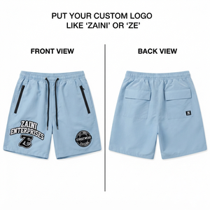 Shorts coupe-vent personnalisés pour hommes, 100 % polyester, 130 GSM, tissé léger, bleu ciel, broderie OEM, patch, marque privée, ODM - Product Image 1