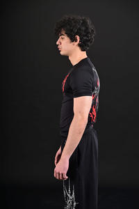 Ensemble de survêtement de yoga personnalisé pour homme, coupe ajustée, avec logo rouge sportif gothique sur le devant, col rond, séchage rapide, coupe régulière, en Spandex/Polyester - Product Image 5