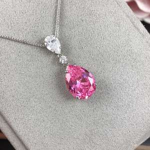 สร้อยคอรูปหยดน้ำสีชมพูโทแพซทองคำขาว พลอยสีชมพู ของขวัญวันเกิดงานแต่งงานสำหรับผู้หญิง - Product Image 6