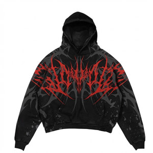 Sweat-shirt à capuche surdimensionné imprimé dragon rouge gothique, sweat-shirt en tricot noir pour homme, sweat-shirt en polaire grande taille pour homme - Product Image 1