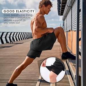 Men's Gym Fitness Breathable <b>Drawstring</b> Elastic 2 in 1 Double Layer Mesh Shorts with Pockets Jogger Custom Logo Shorts - Product Image 4