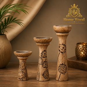 Juego de 3 Portavelas de Madera para el Hogar, Diseño Floral en Relieve Hecho a Mano para Decoración del Hogar - Product Image 1