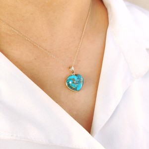 Pendentif Cœur en Cuivre et Turquoise 15x16mm Plaqué Or 14K, Breloque de Bijoux Tendance pour Femme, Pendentif en Turquoise Naturelle, Vente en Gros - Product Image 3