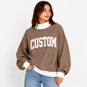 <b>Women</b> Oversized Mock Neck Fleece <b>Sweatshirt</b> Pullover 100% Cotton Embroidery Soft Heavyweight Breathable Premium Comfort Casual - Product Image 1