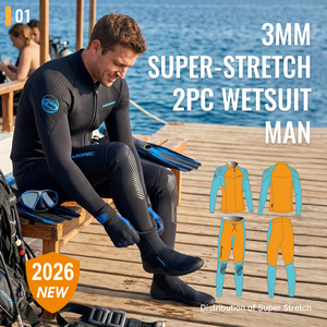 Traje de Neopreno Profesional Aropec de 3mm Superelástico de 2 Piezas - Forro Térmico de Felpa y Construcción GBS, Equipo de Neopreno Ecológico OEM/ODM - Product Image 2