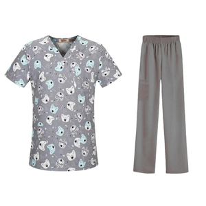 Wholesale Unisex Printed Medical Scrubs <b>Set</b> - 100% Cotton V-Neck Hospital Uniform with Cute Space Pattern for <b>Doctors</b> and Nurses - Product Image 2
