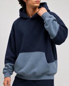 Sweat-shirt polaire à capuche d'hiver haut de gamme bicolore avec poche contrastante, coupe classique, service OEM, streetwear personnalisé, couleur décontractée - Product Image 4