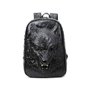 Fashionable Embossed <b>Wolf</b> Travel PU Leather Laptop Backbags Animal 3d <b>Backpack</b> - Product Image 6