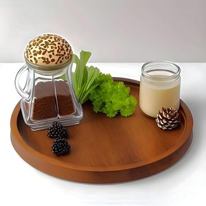 Round Wooden Engraved Handle Serving Tray with Abstract Art Design for Party Dining Table - Product Image 1